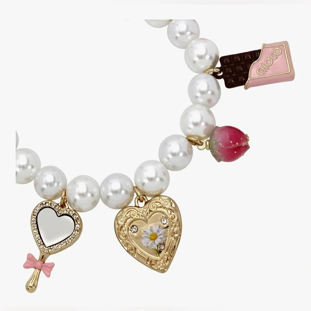 BETSEY JOHNSON SWEETHEART CHARM ROSE CHOCOLATE BAR STRETCH BRACELET- NWT - Picture 4 of 4